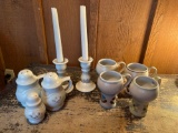 Pfaltzgraff Candlesticks and Shakers, Enesco Floral Mugs