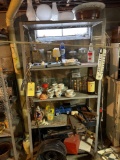 Contents on a shelf, Oil Lamps, Glass, Tools