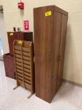 assorted wood shelves, double door cabinet
