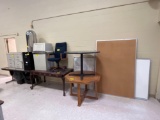 tables, file cabinets, trash cans, dry erase boards