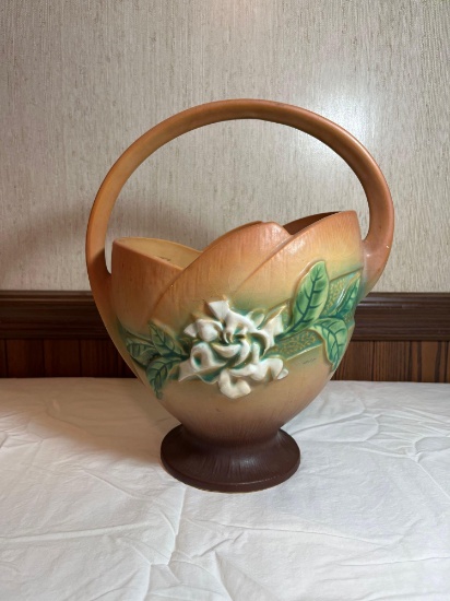 large Roseville pottery basket