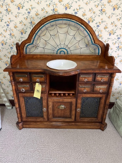 Ornate dry sink with glass pulls