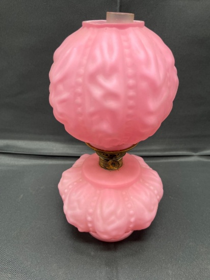 Beaded Drape Pink Kerosene Lamp Made In USA