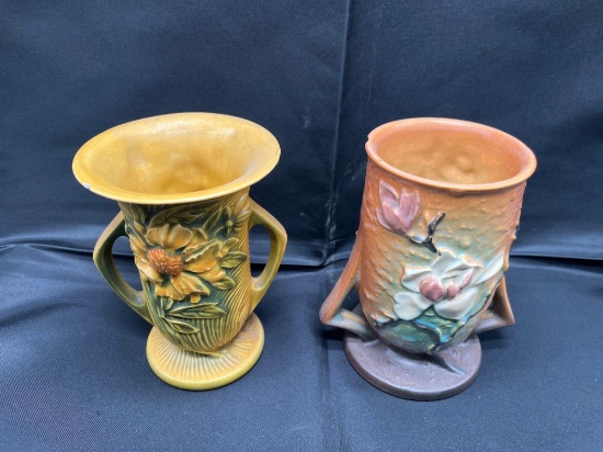 Roseville 59-6in and Roseville 87-6in Double Handled Floral Vases