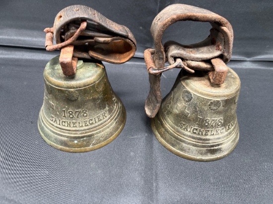 (2) 1878 Saignelegier Bells with Leather Straps