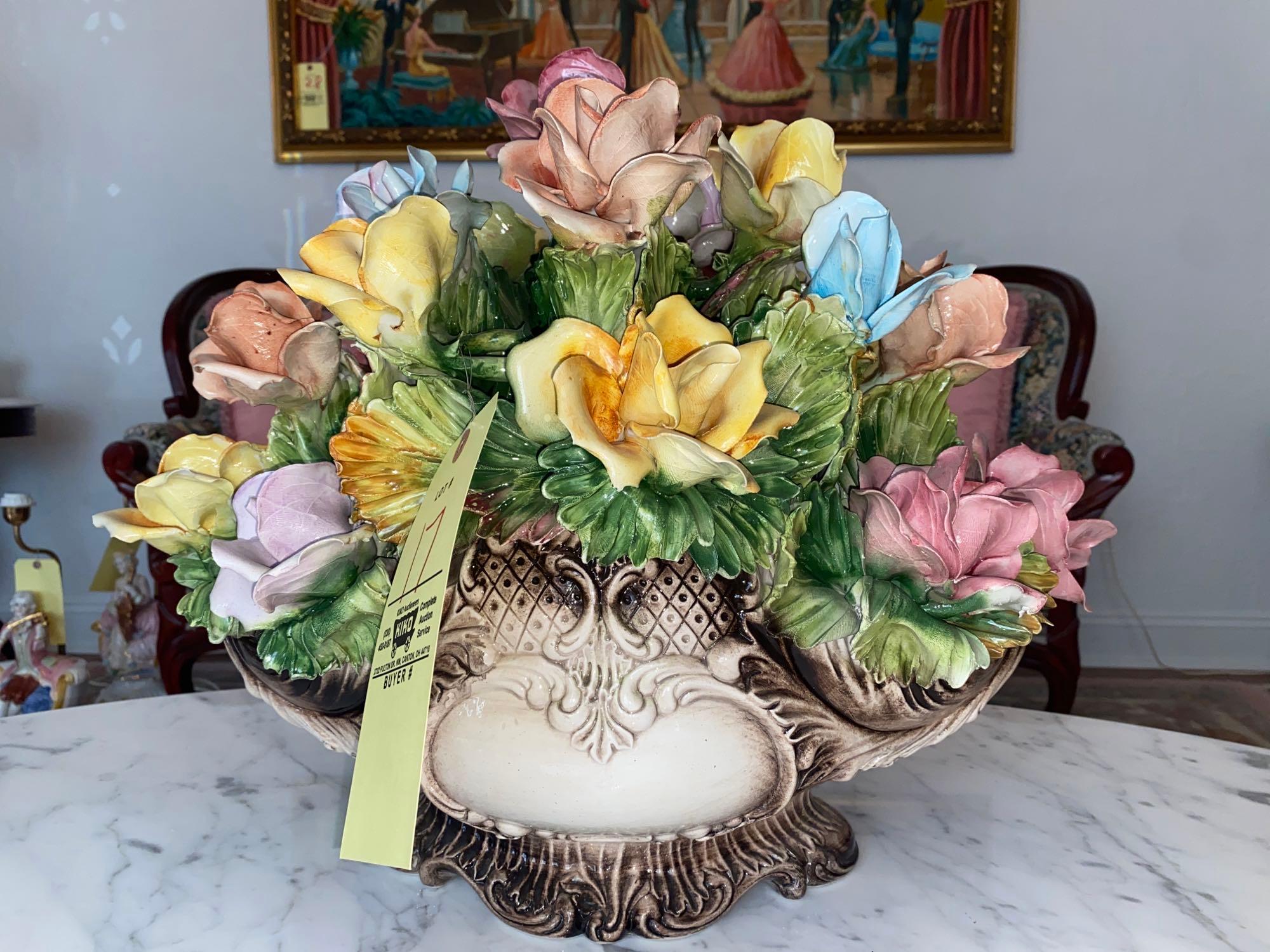 Capodimonte 花かご 置物 CAPODIMONTE Italian Porcelain Roses Flower