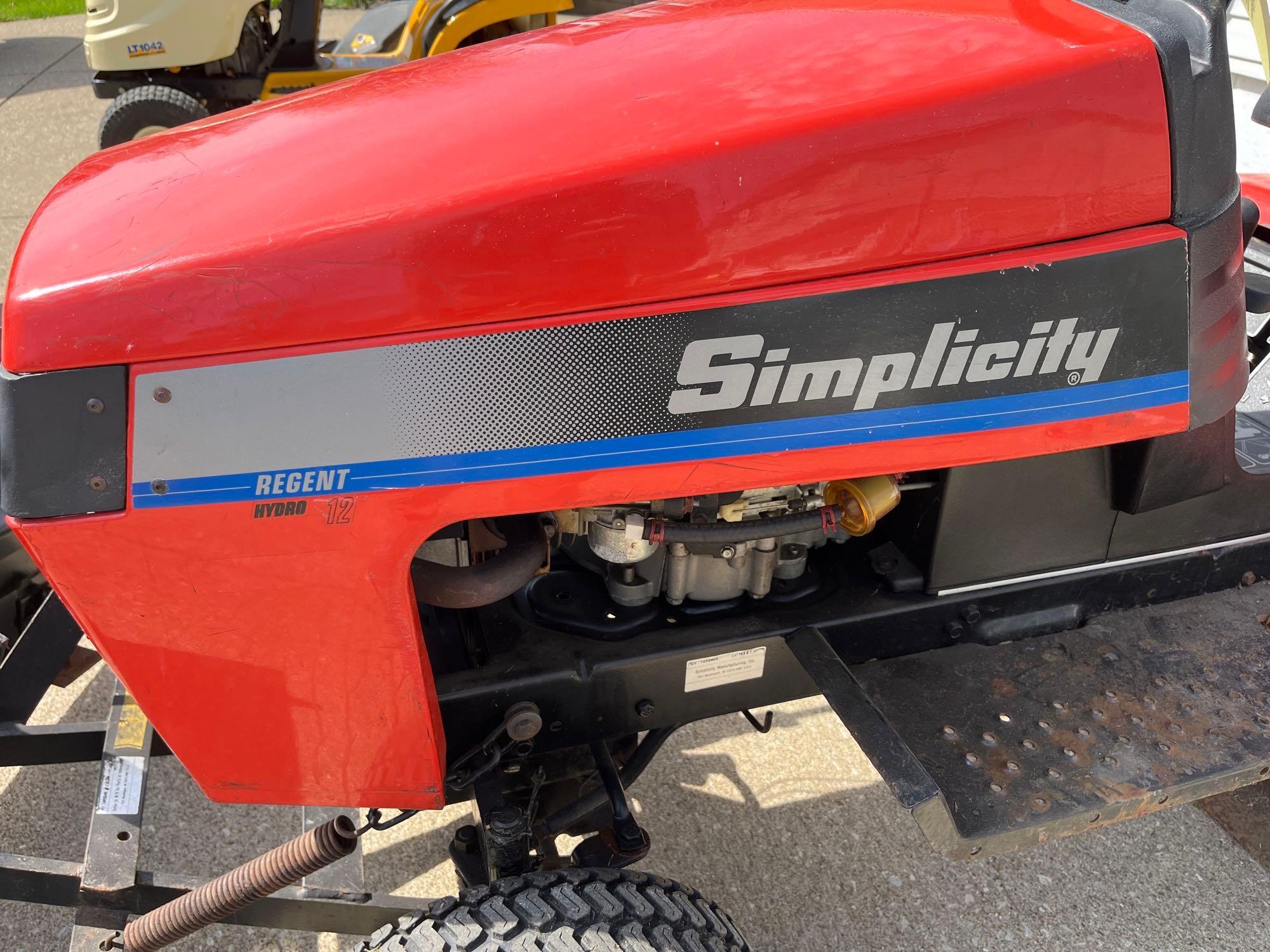 Simplicity Regent Hydro 12 with 42in Plow Proxibid