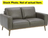 Modern Leather Sofa w/ Wood Base