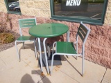 2 Patio Tables, 4 Chairs w/ Umbrella Bases