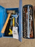 2 blue tool boxes with tools
