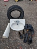 sink, tire, rubber boots