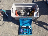 Central Pneumatic Air Nailer & tote of electric tools