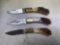 (3) bone handle stainless blade pocket knives