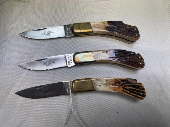 (3) bone handle stainless blade pocket knives