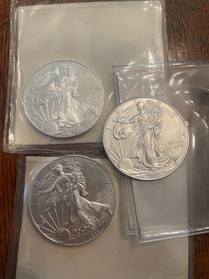 (3) 2015 walking liberty silver dollars