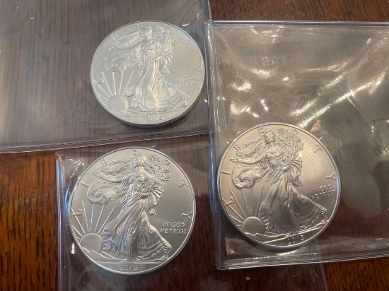(3) 2015 walking liberty silver dollars