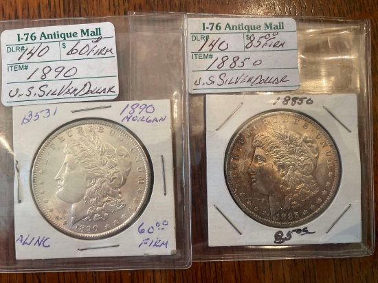 1890 & 1885-o Morgan silver dollars