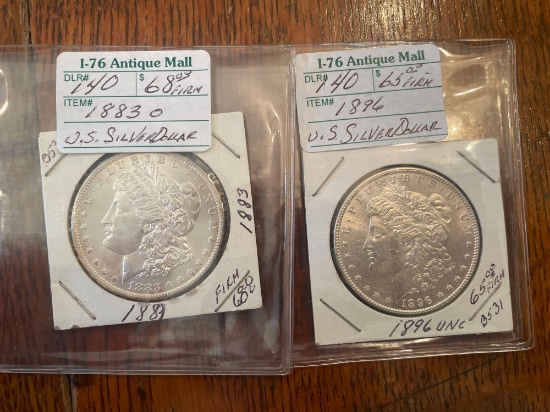 1883-o & 1896 Morgan silver dollars