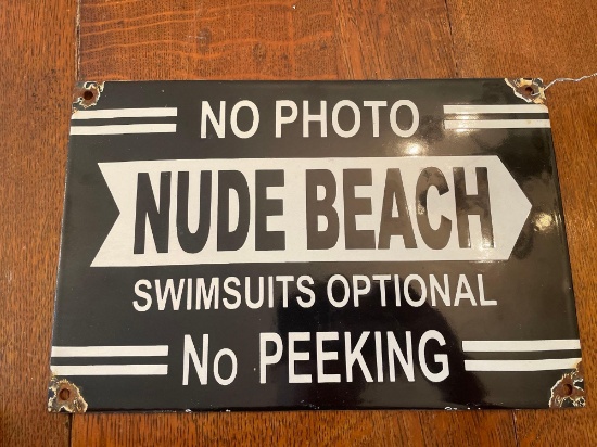 12x8 porcelain nude beach sign