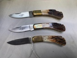 (3) bone handle stainless blade pocket knives