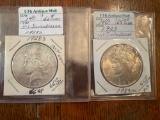 1928-s and 1923 peace silver dollars