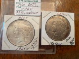 1924 & 1934D silver peace dollars