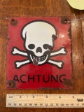 Rare WW2 German ?danger? sign- swastika on back