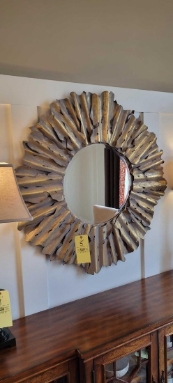 Metal antiqued wall mirror, 43 inches diameter