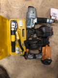 Two coil nailers and hydraulic crimping pliers