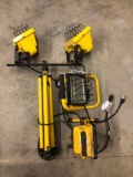 3 Yellow shop lights, one with stand