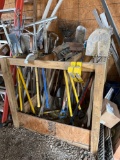 Shovels, Roof Scrapers, Rakes, Pick Axes, Hand Tools with Rack