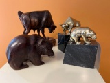 Wood Bull and Bear Statue, Bull and Bear Bookends