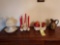 Punchbowl, Candleholder, Glass Basket w/ Fruit, & Wine Pitcher