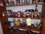 Contents of 2 Shelves - Tins, Glassware, Small Decor, Jack & Jill Figurine