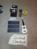 Domino Sets, Poker Set, Tic Tac Toe, Quilted Checkers, & Metal Ukuleles