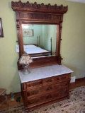 Victorian Marble Top Three Over Two Dresser with Beveled Glass Mirrored Back