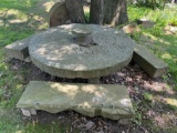 Large Sand Stone Table with Three Benches