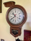 Regulator A Oak Case Ansonia Calendar Paper Faces Wall Clock with Pendulum, Chime and Key