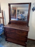 Victorian Marble Top Dresser with Beveled Glass Mirrored Back