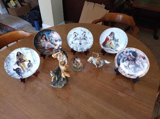 Indian themed collector plates and figures