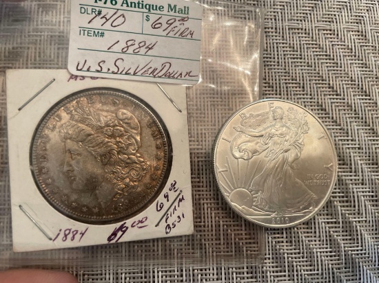 1884 Morgan silver dollar- 2010 silver eagle