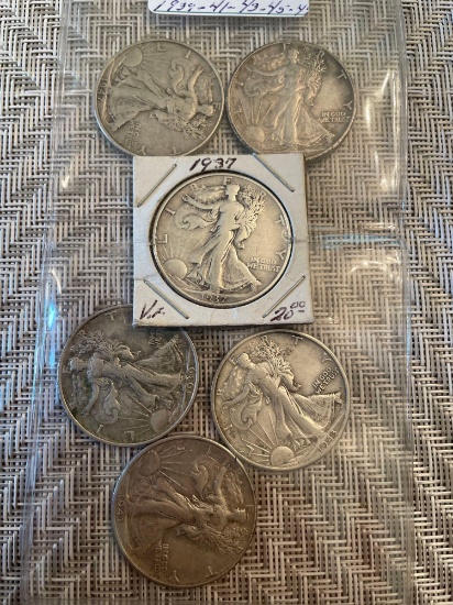 (6) walking liberty half dollars