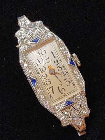 Art Deco 1920s platinum diamond & sapphire ladies watch