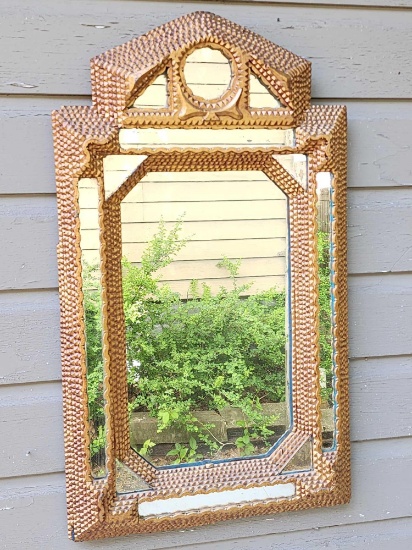 Antique folk art chip carved mirror, large & complex