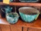 (3) Enameled Emerald Chrysolite Graniteware Bowls and Pitcher