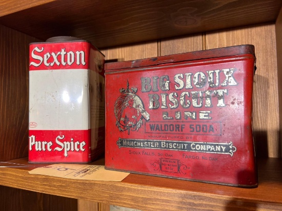 Big Sioux Biscuit and Sexton Tins
