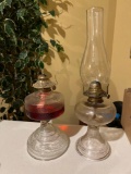 (2) Glass Oil Lamps