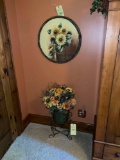 Artificial Flowers with Vase and Sunflower Picture