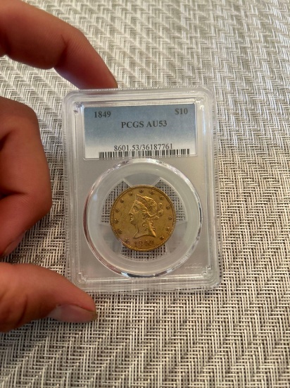 1849 $10 US gold coin PCGS AU53