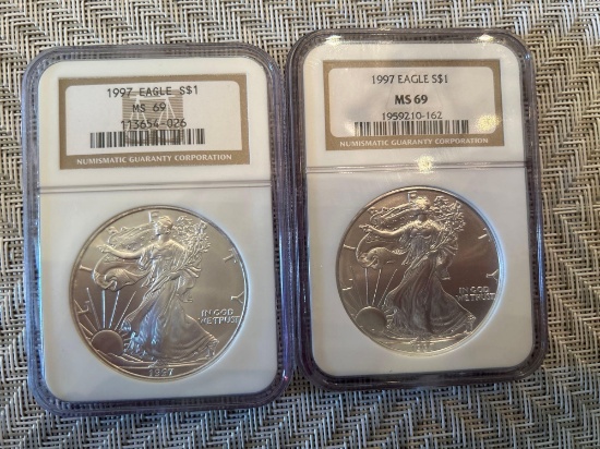 (2) 1997 Eagle silver dollars
